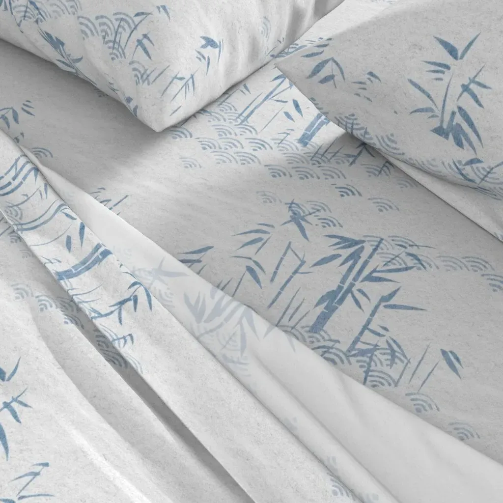 Bamboo Plants With Waves Queen Sheet Set - Indigo Blue alternate view