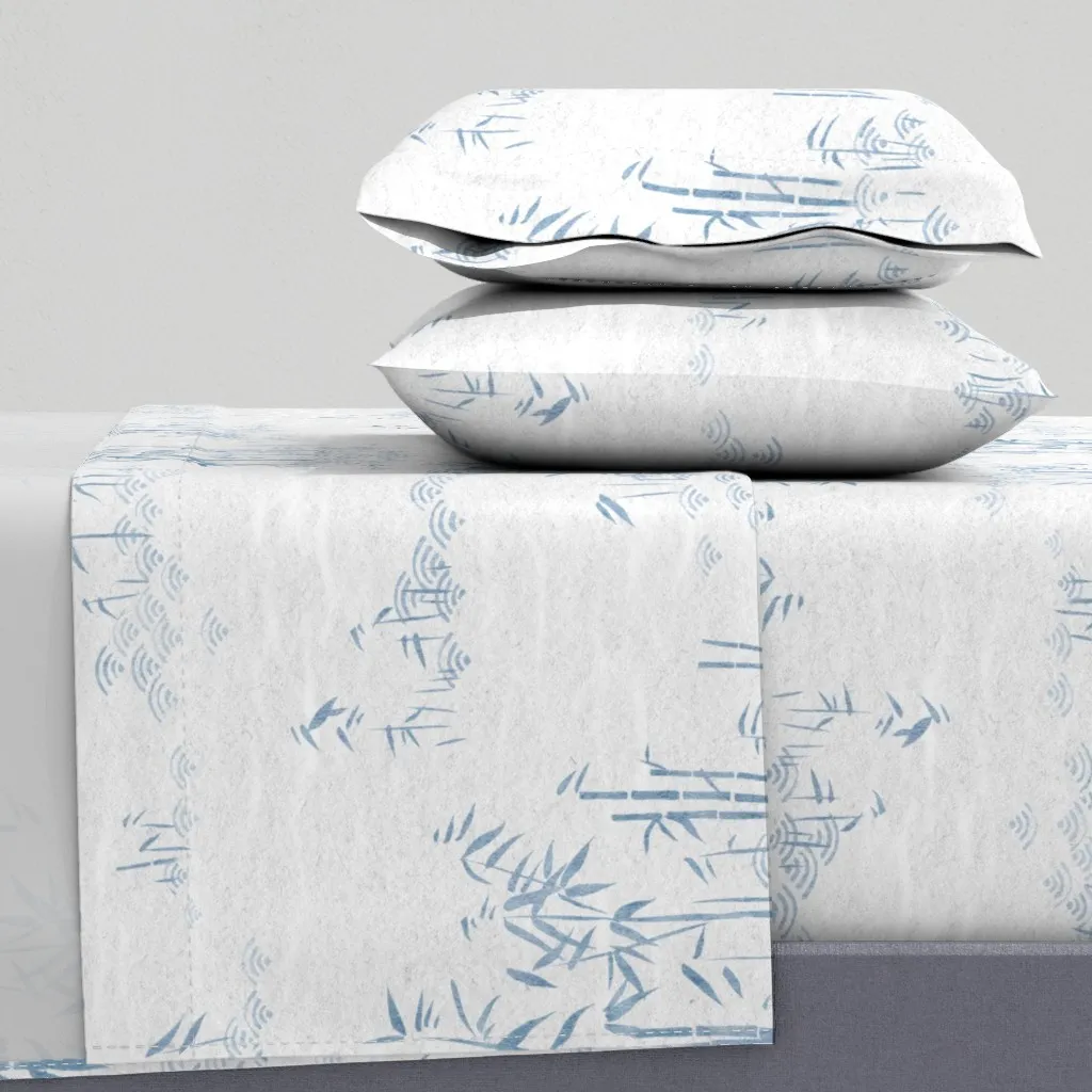 Bamboo Plants With Waves Queen Sheet Set - Indigo Blue product