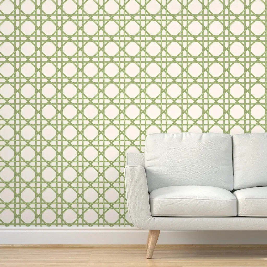 Bamboo Rattan Weave Trellis Peel and Stick Wallpaper - Pale Green product