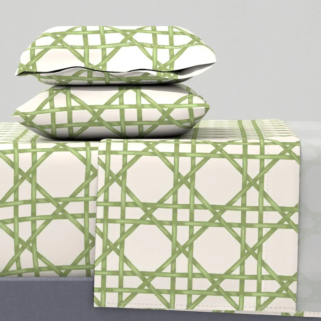 Bamboo Rattan Weave Trellis Twin XL Sheet Set - Pale Green product
