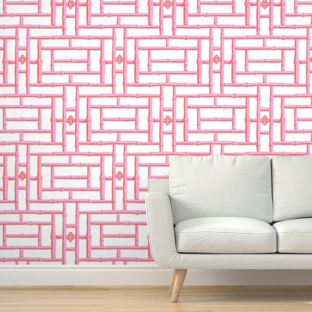 Bamboo Trellis Peel and Stick Wallpaper - Bright Pink product