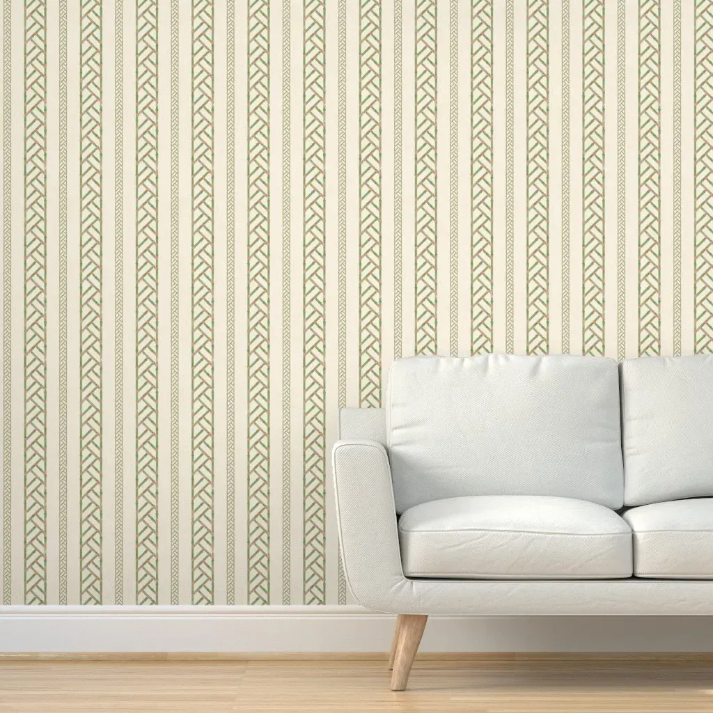 Bamboo Trellis Striped Garden Fence Peel and Stick Wallpaper - Green, Red product