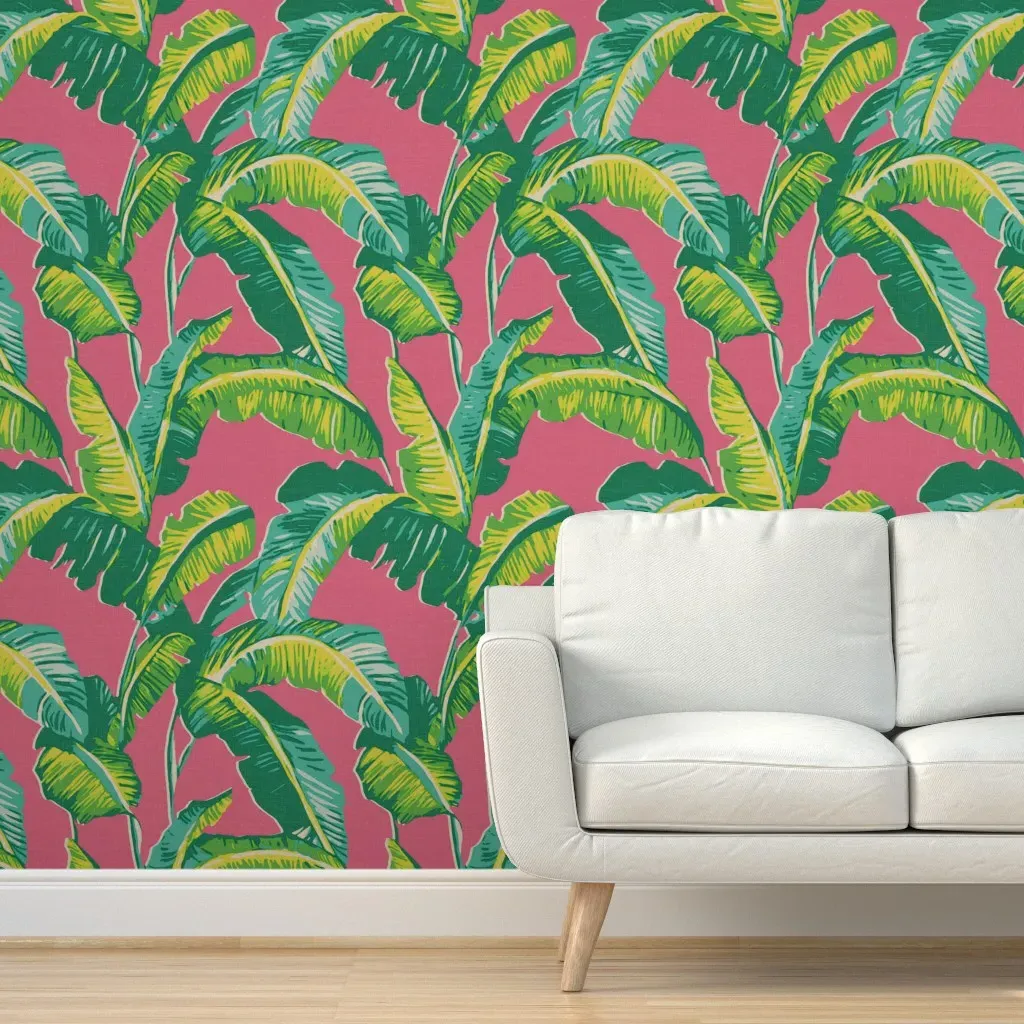 Banana Leaf Tropical Palm Peel and Stick Wallpaper - Pink, Linen product