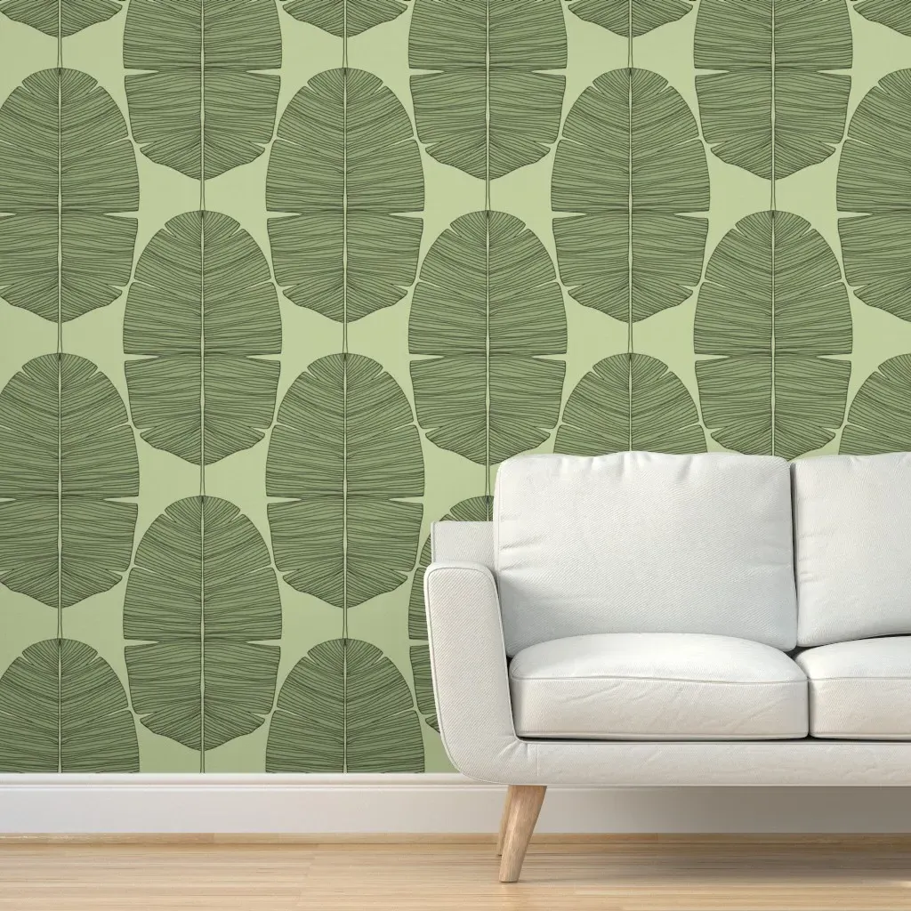Banana Palm Leaf Symmetric Lines Peel and Stick Wallpaper - Sage Green product