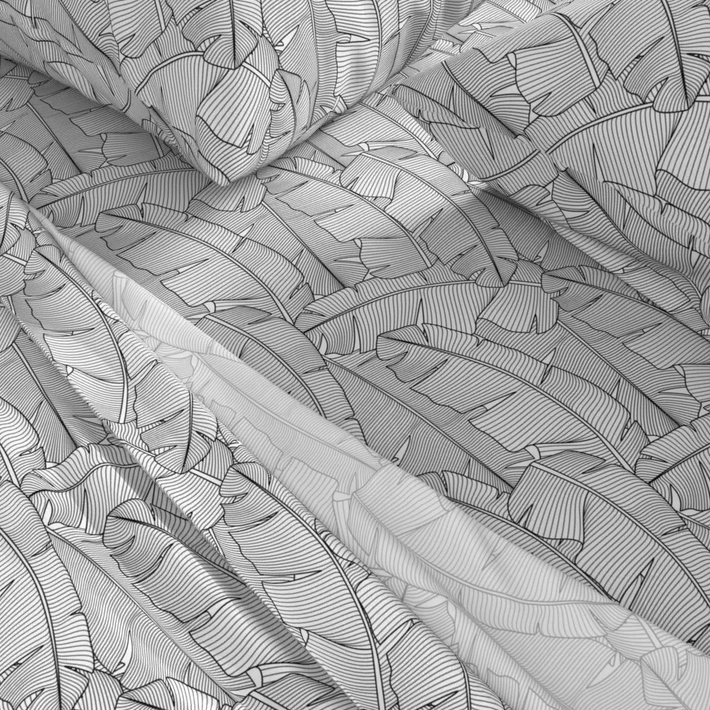Banana Palm Leaves King Size Sheet Set - Black and White alternate view