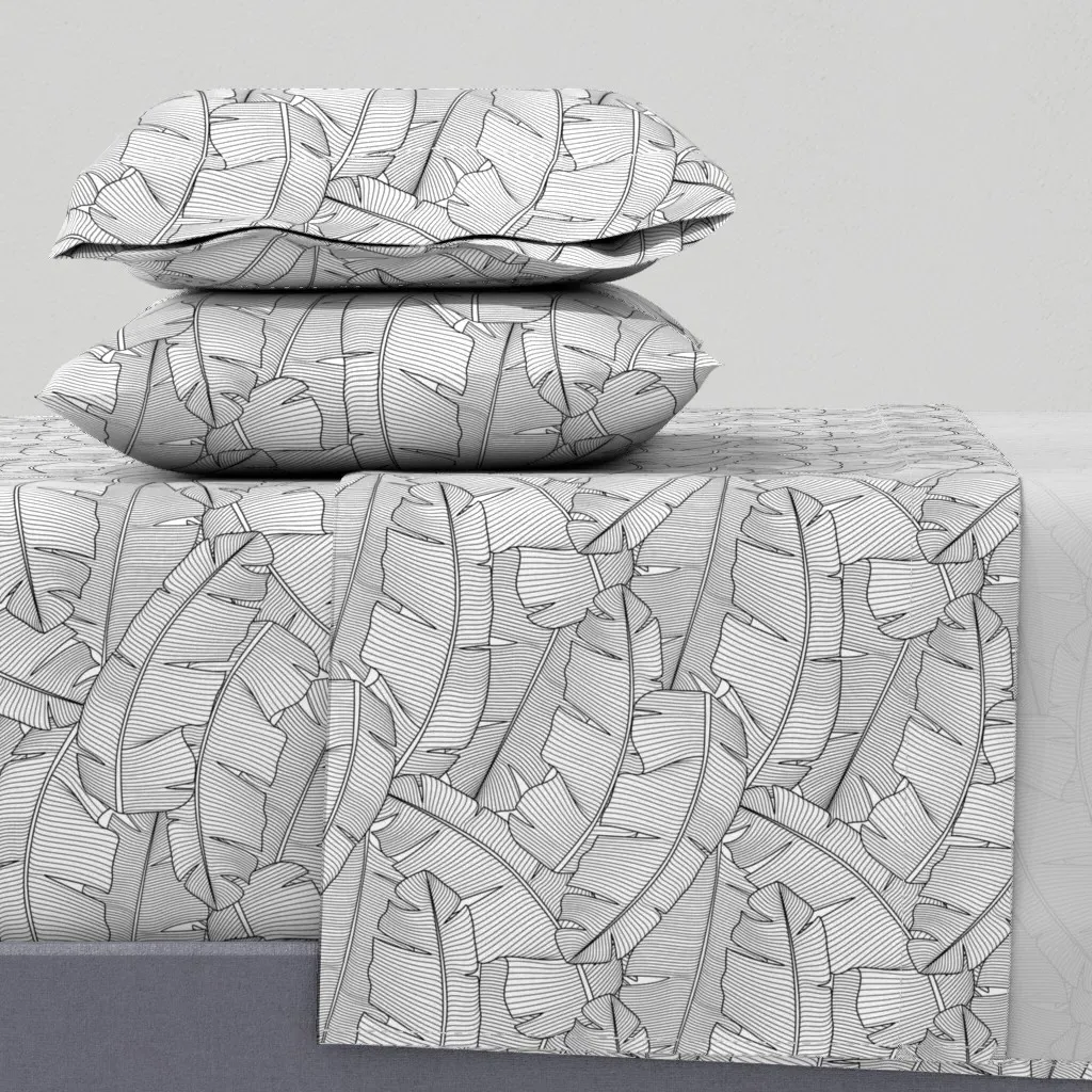 Banana Palm Leaves King Size Sheet Set - Black and White product