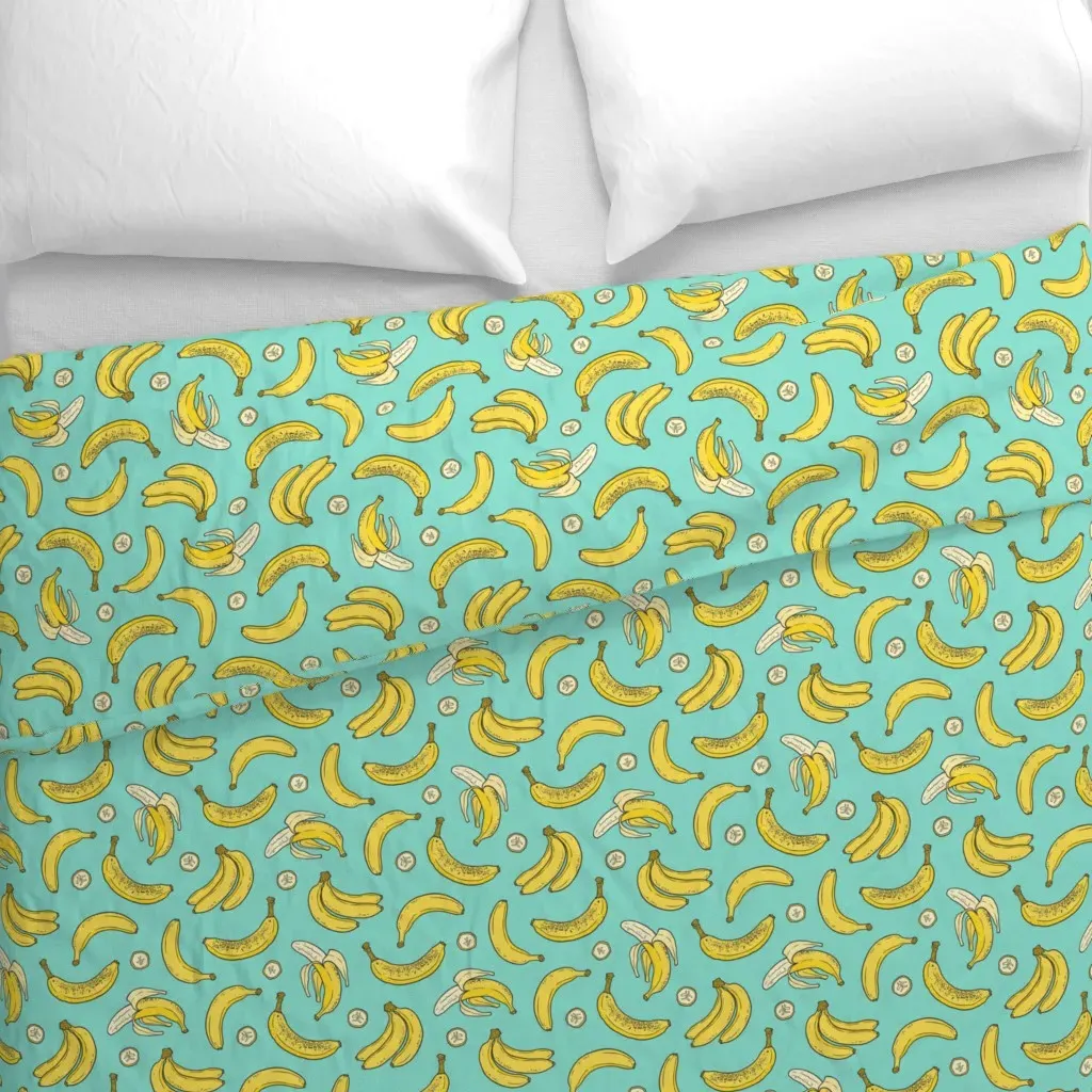 Bananas Summer Fruits on Mint Duvet Cover - Yellow alternate view