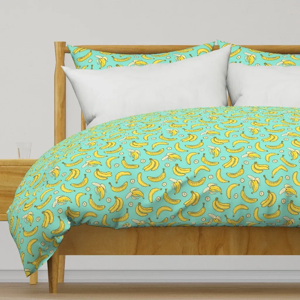 Bananas Summer Fruits on Mint Duvet Cover - Yellow product