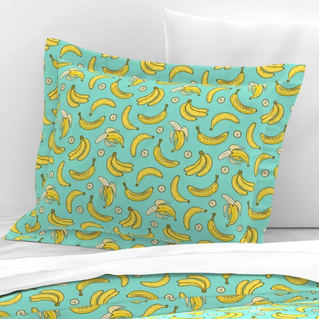 Bananas Summer Fruits Standard Flanged Pillowcase - Yellow, Cotton Sateen product