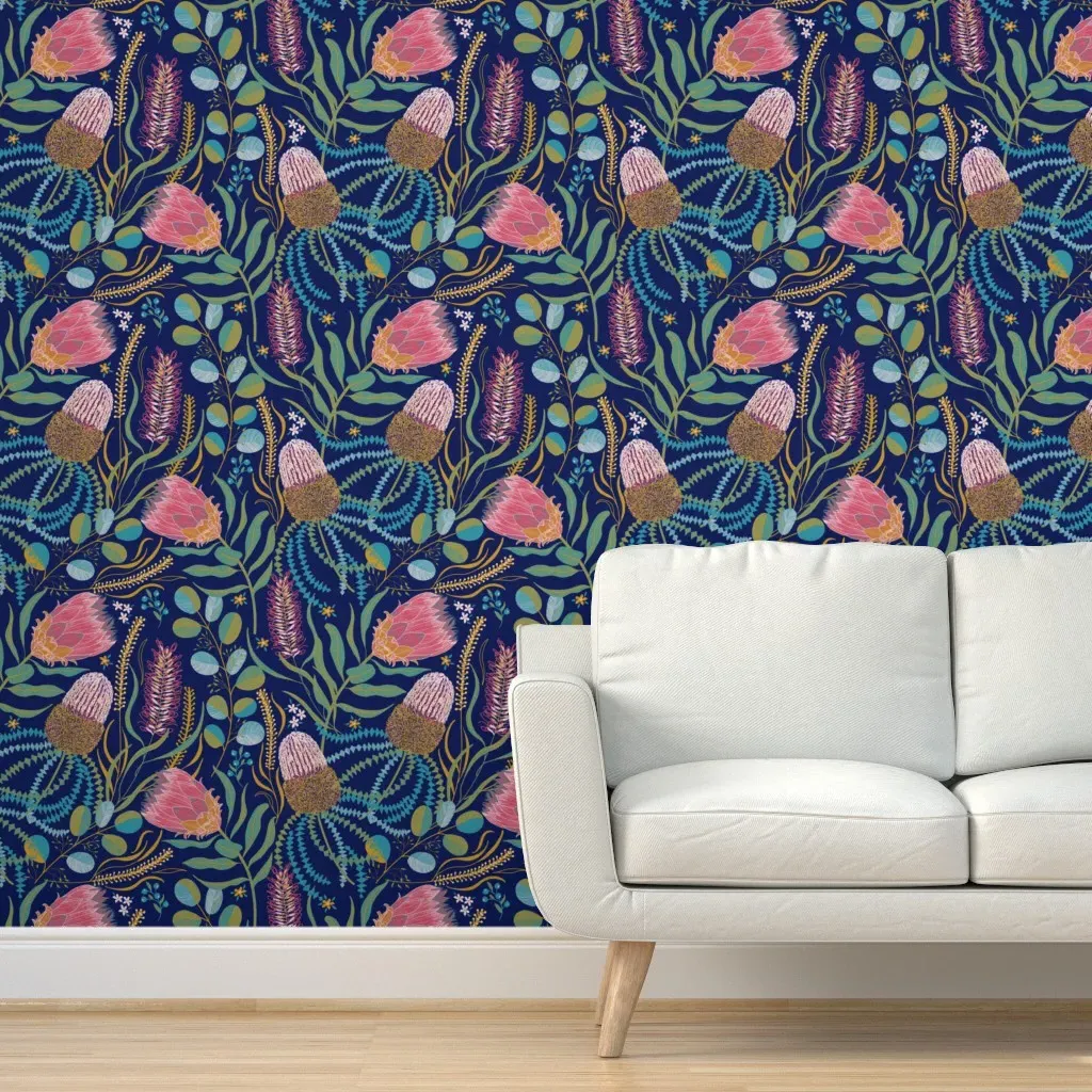 Banksia Protea Joy Peel and Stick Wallpaper - Navy Blue product