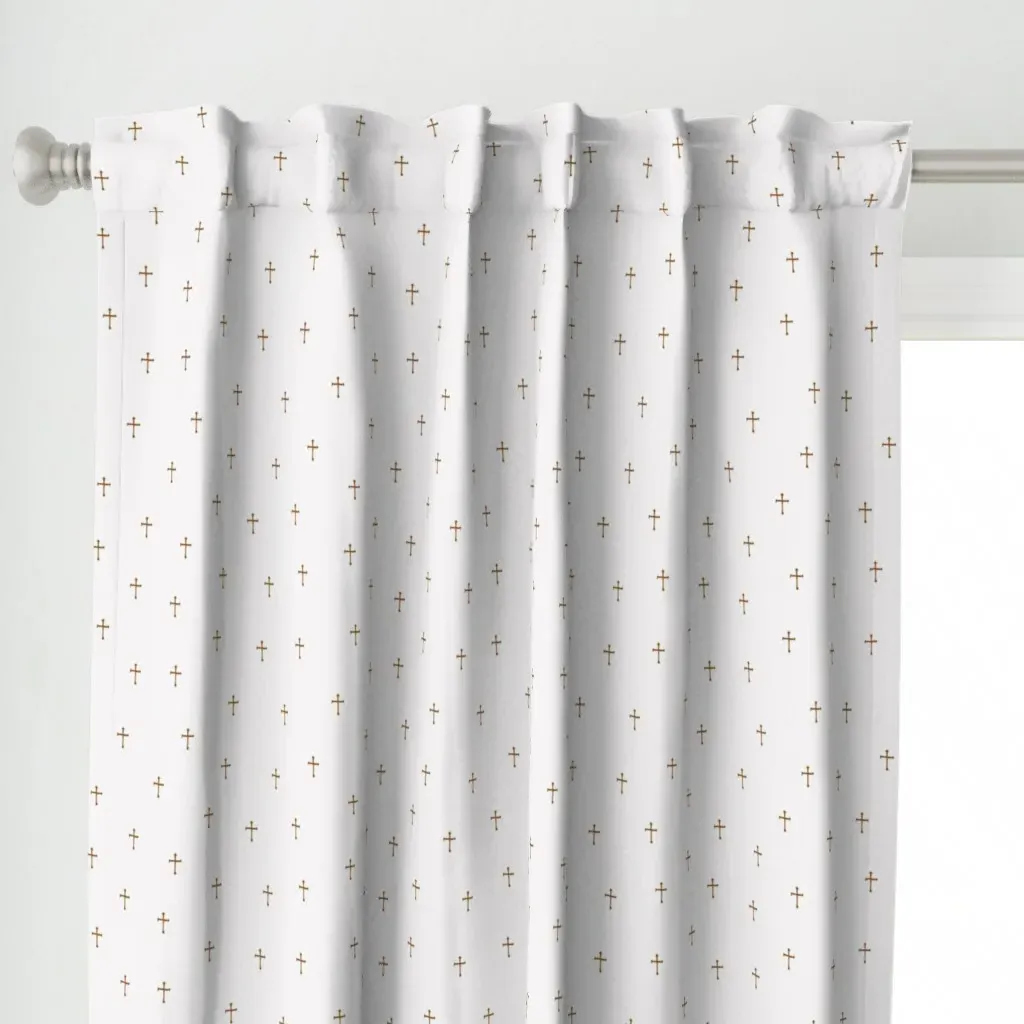 Baptism Gold Cross Curtain Panel - Brown alternate view