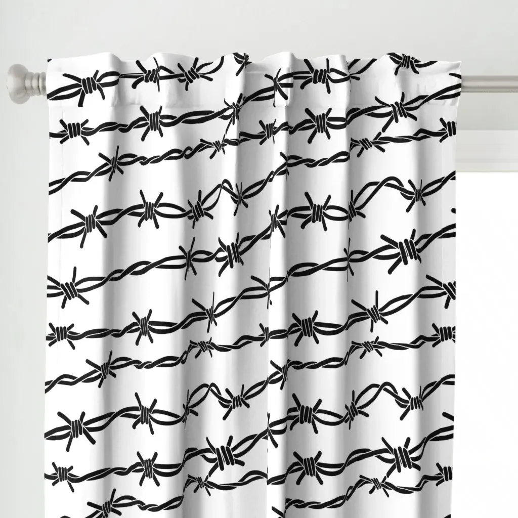 Barbed Wire Print Curtain Panel - Black alternate view