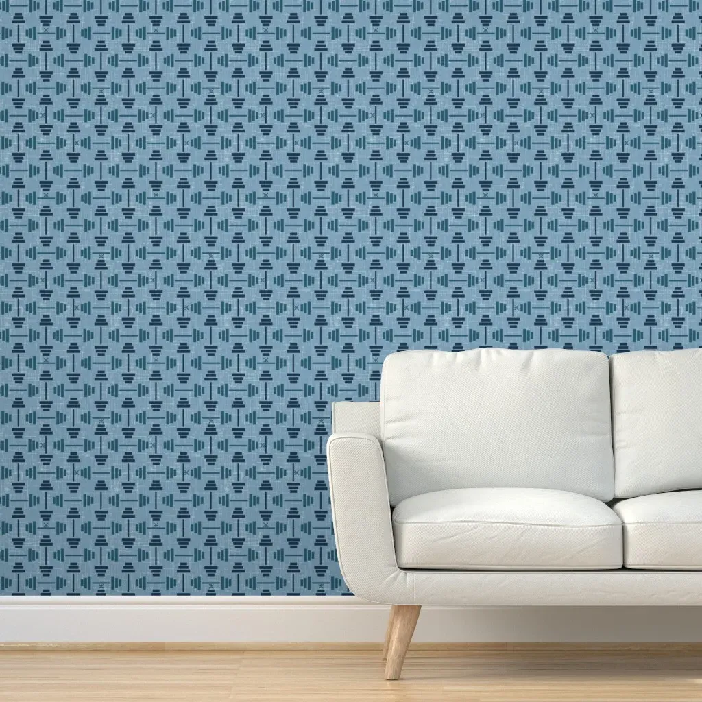 Barbells And Tiny Weightlifters Peel and Stick Wallpaper - Teal product
