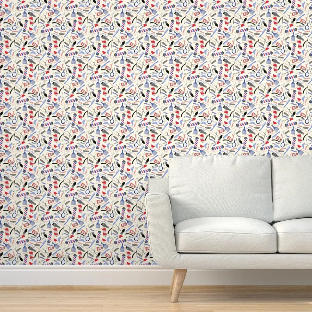 Barber Shop Shave & A Haircut Peel and Stick Wallpaper - Cream product