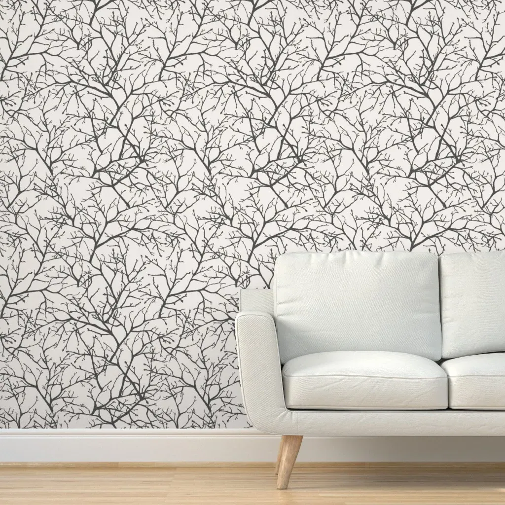 Bare Twig Branches Peel and Stick Wallpaper - Gray product