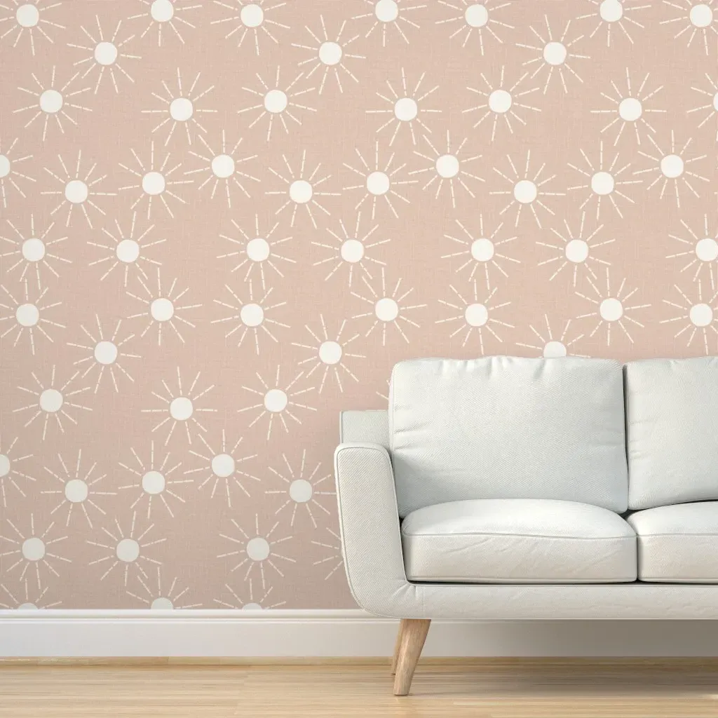 Barely Blush Pink Sunshines Peel and Stick Wallpaper - White, Faux Linen product