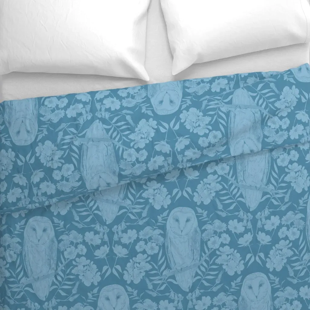 Barn Owl And Flowers Damask Duvet Cover - Dusty Blue alternate view