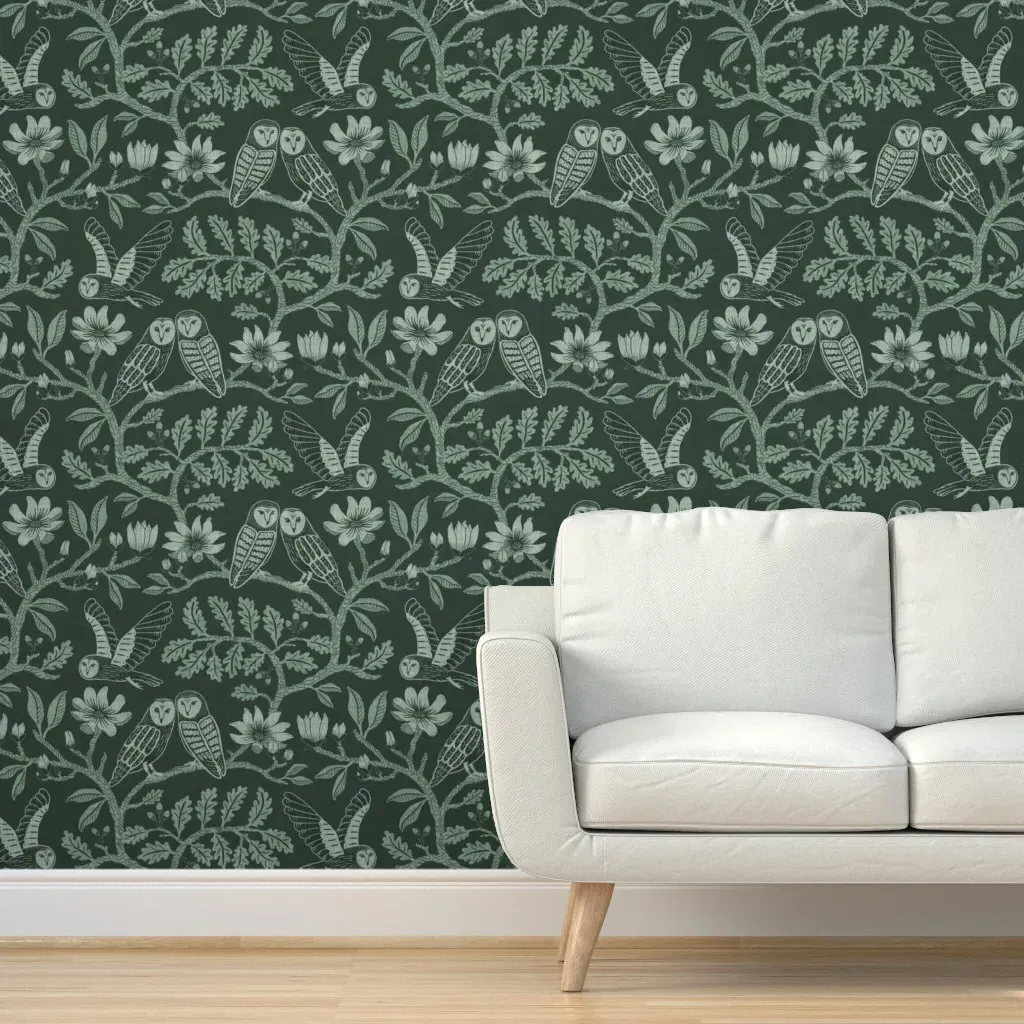 Barn Owls Oaks Magnolias Peel and Stick Wallpaper - Dark Teal product