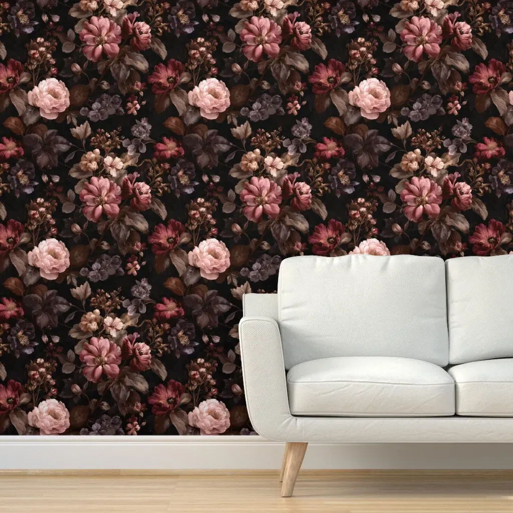 Baroque Botanical Floral Peel and Stick Wallpaper - Pink product