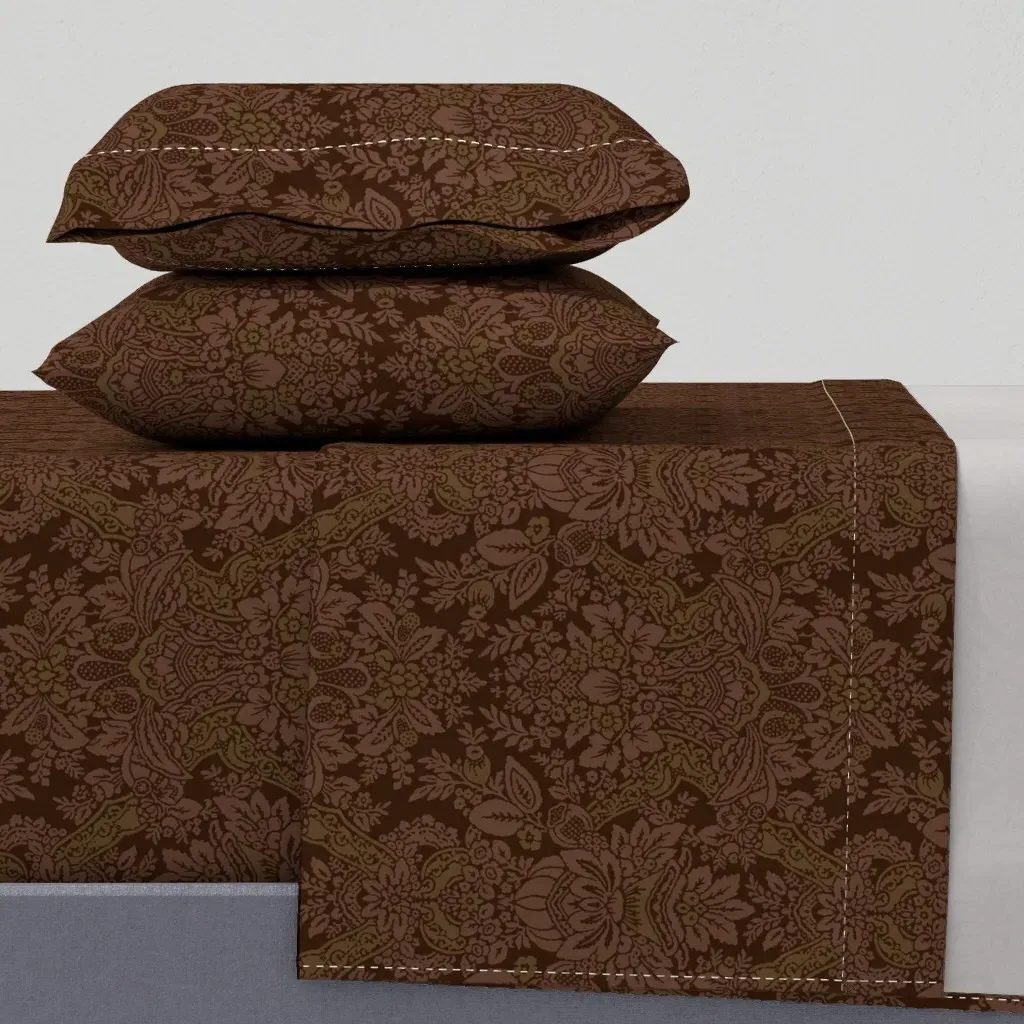 Baroque Damask Queen Size Sheet Set - Dark Brown product