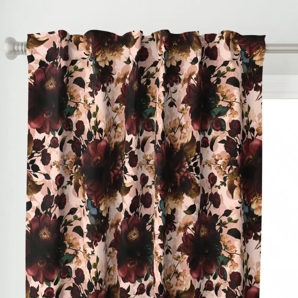 Baroque Dark Peonies Curtain Panel - Burgundy alternate view