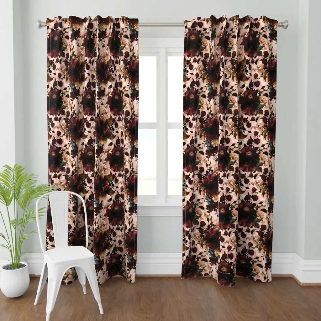 Baroque Dark Peonies Curtain Panel - Burgundy product