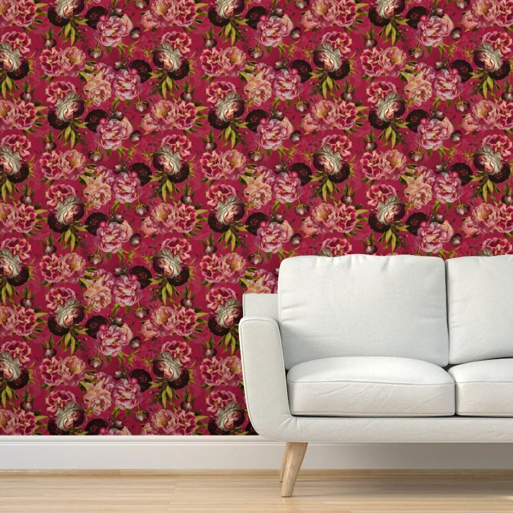 Baroque Floral Peel and Stick Wallpaper - Crimson product