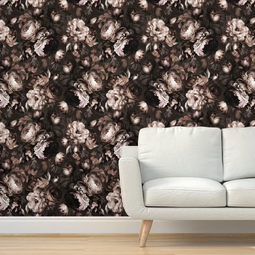 Baroque Floral Peel and Stick Wallpaper - Dark Brown product