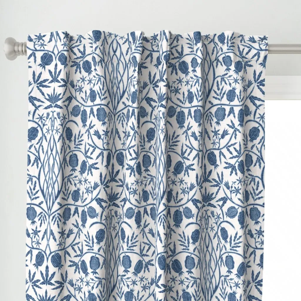 Baroque Pomegranates Curtain Panel - Indigo alternate view