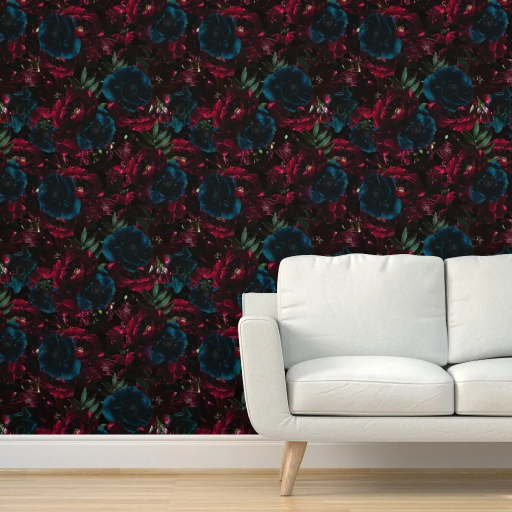 Baroque Rose Floral Peel and Stick Wallpaper - Dark Red product