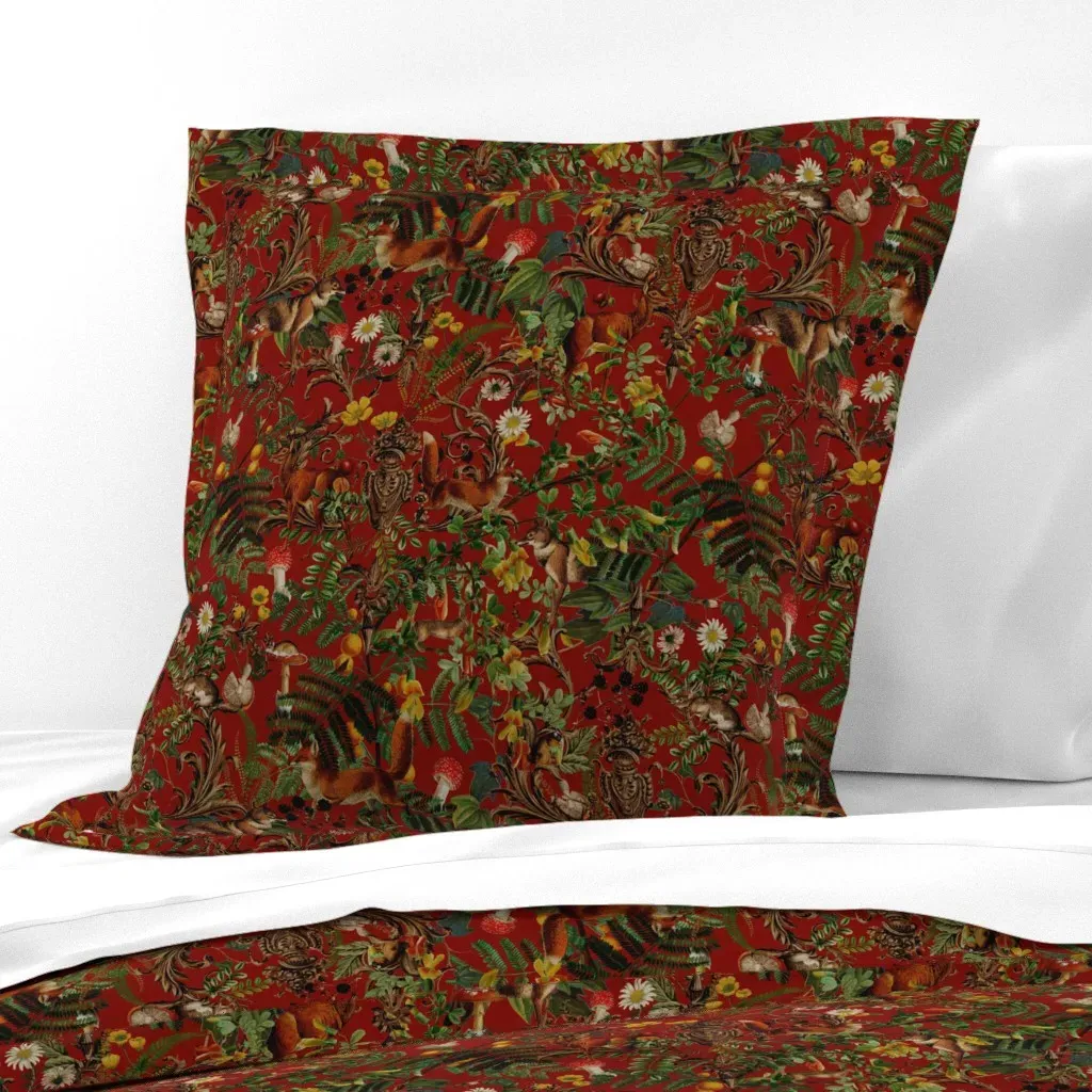 Baroque Rustic Autumn Leaves Wild Deer Euro Pillow Sham - Red product