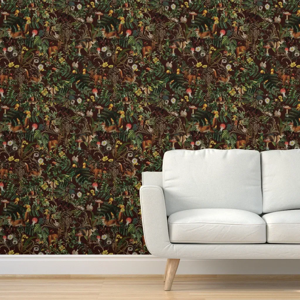 Baroque Rustic Autumn Leaves Wild Deer Peel and Stick Wallpaper - Brown product