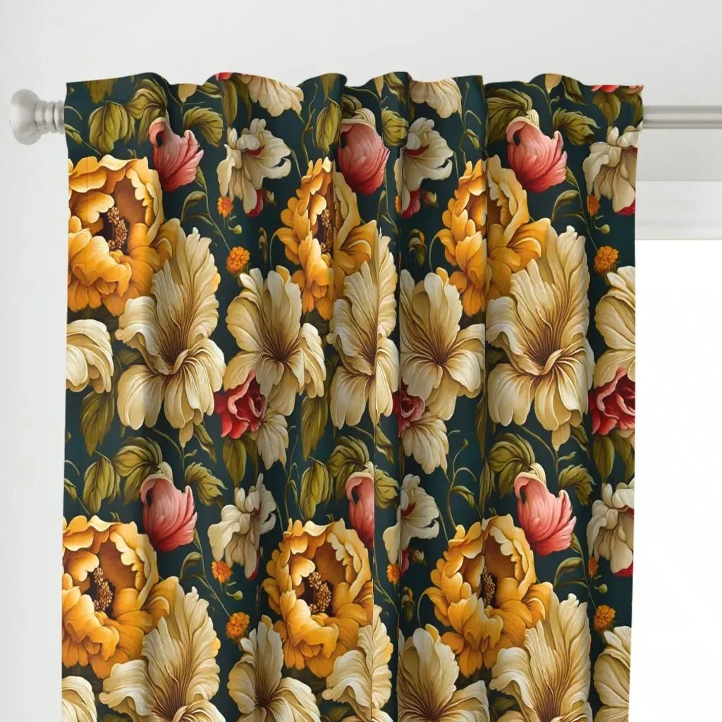 Baroque Style Floral Art Curtain Panel - Gold alternate view