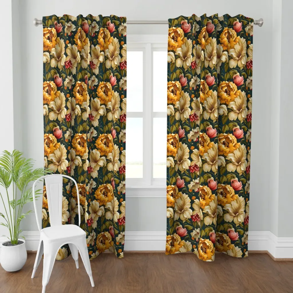 Baroque Style Floral Art Curtain Panel - Gold product