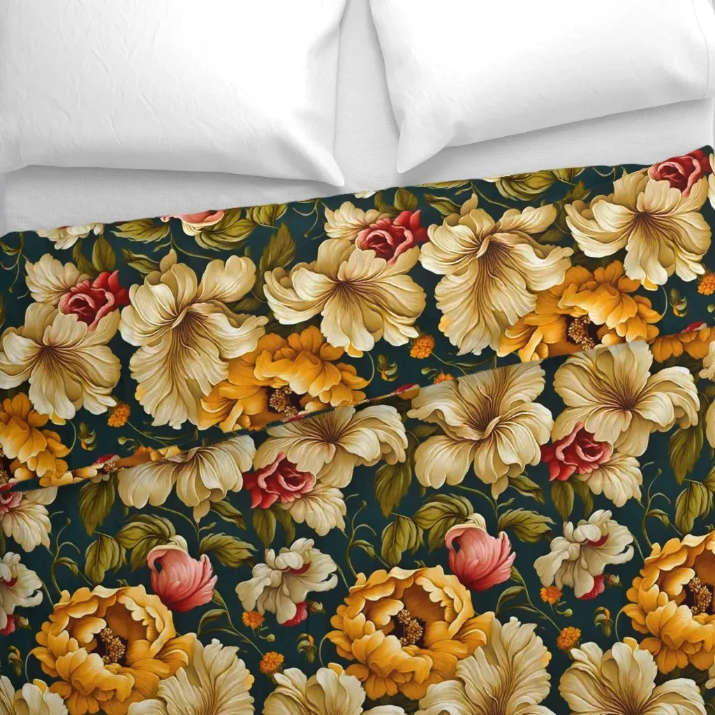 Baroque Style Floral Art Duvet Cover - Gold alternate view