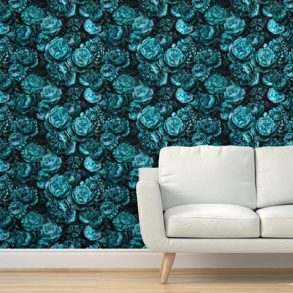 Baroque Velveteen Flower Peel and Stick Wallpaper - Teal product