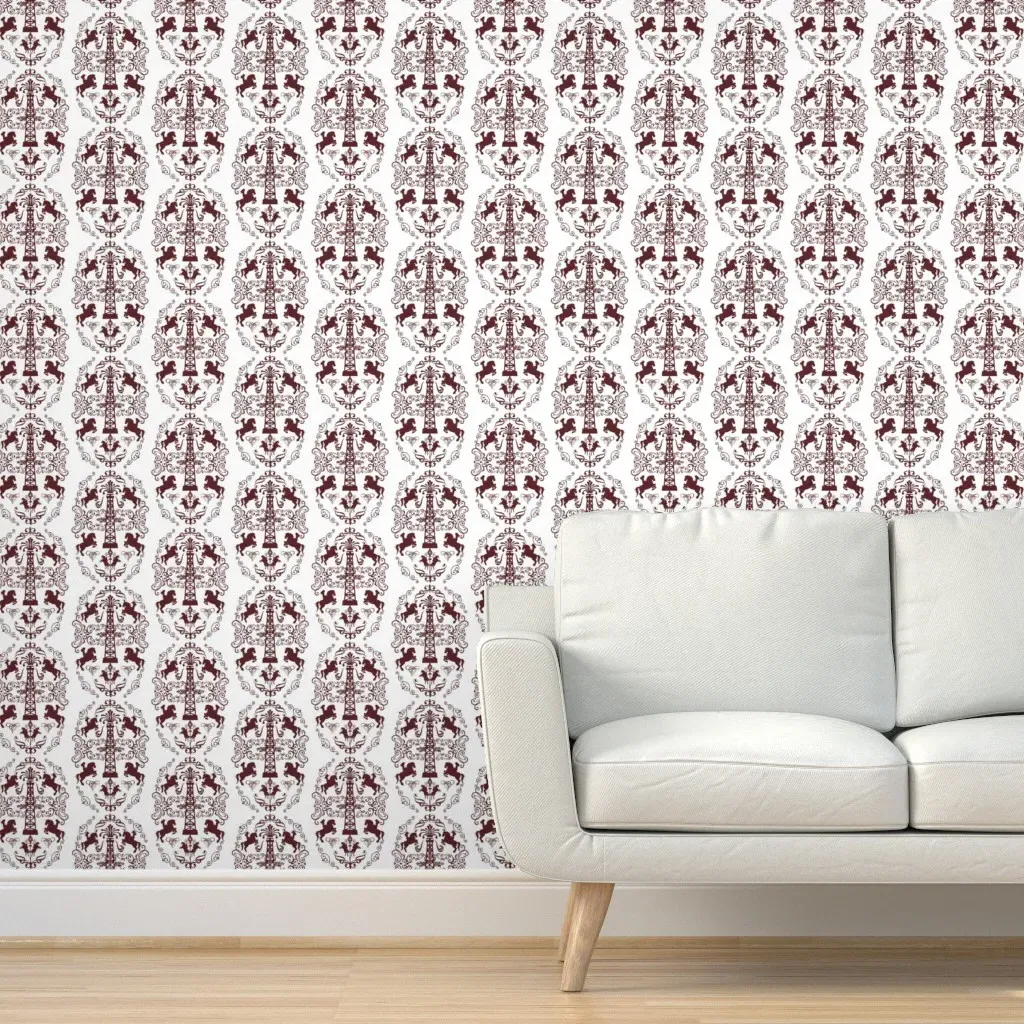 Baroque Western Horses Peel and Stick Wallpaper - Dark Brown, White product