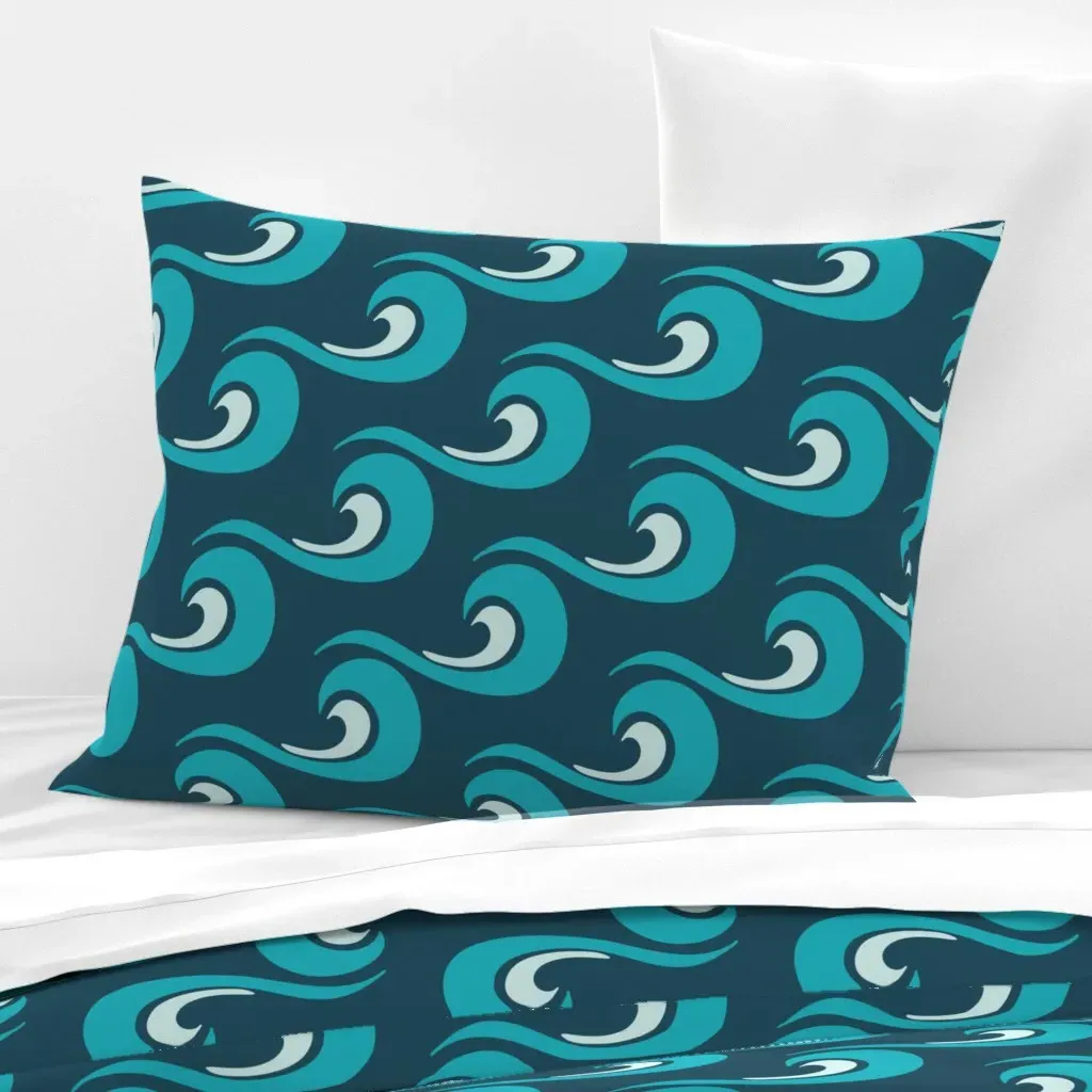 Barrel Waves Costa Rica Standard Knife Edge Pillow - Teal, Cotton Sateen product