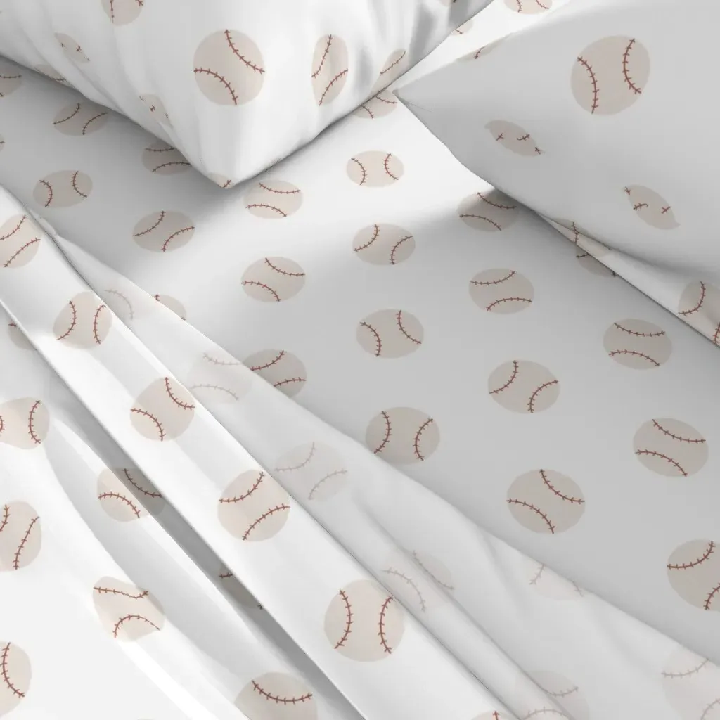 Baseballs Queen Sheet Set - Off-White alternate view