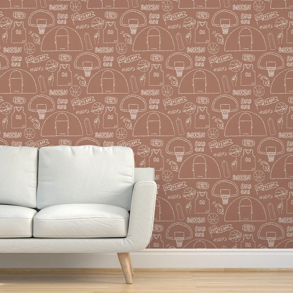 Basketball Sports Doodles Large Peel and Stick Wallpaper - Brown product