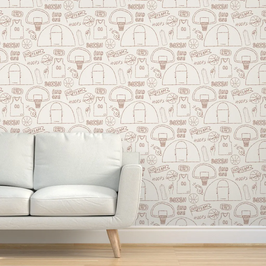 Basketball Sports Doodles Peel and Stick Wallpaper - Brown product