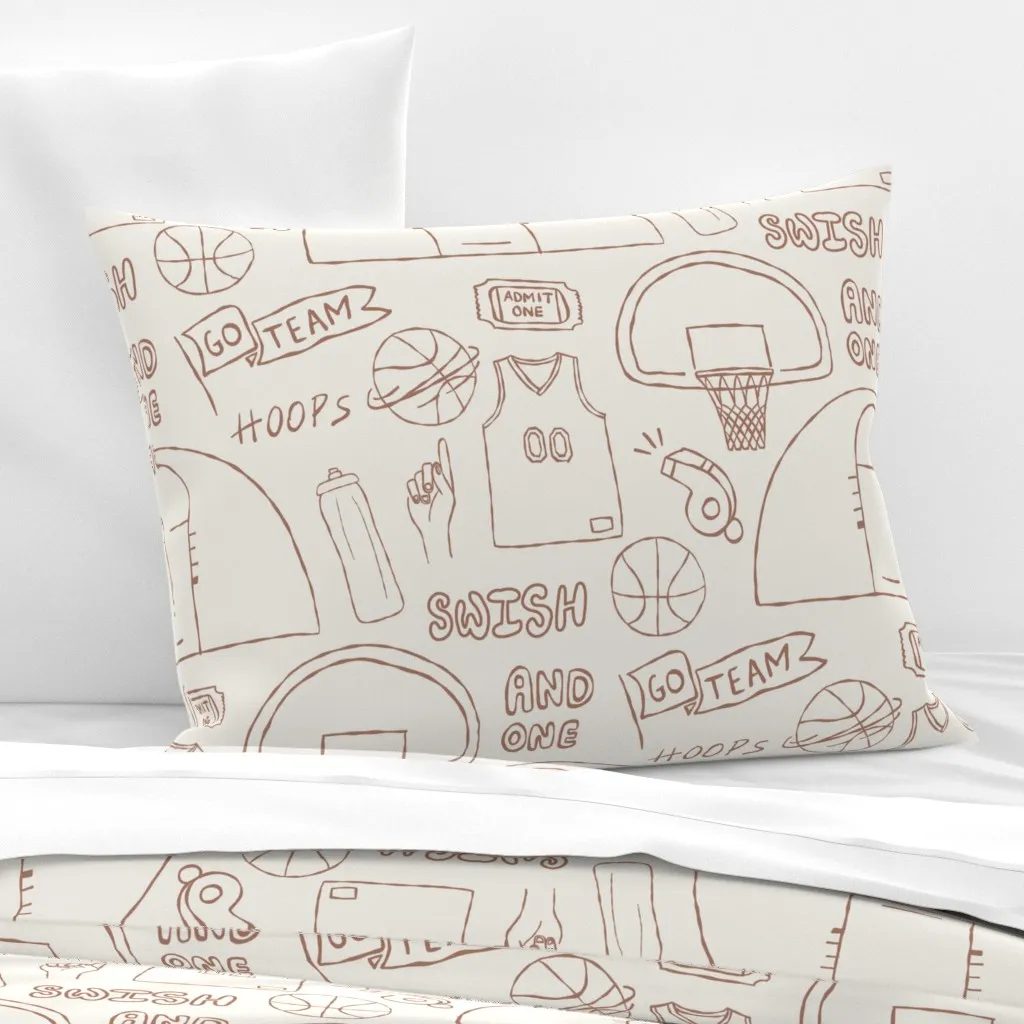 Basketball Sports Doodles Standard Cushion Cover - Brown, Cotton product