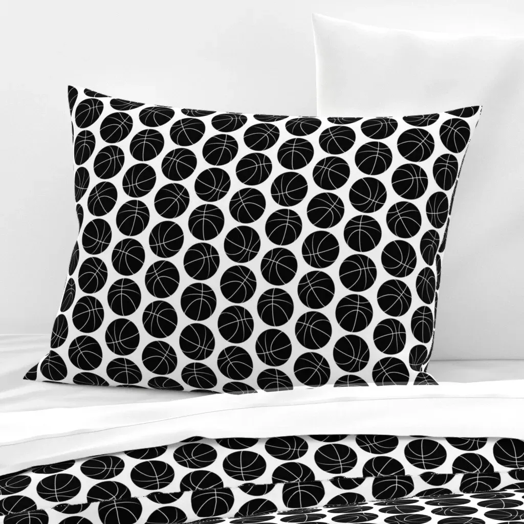 Basketballs B&W Standard Knife Edge Pillow - Black, Cotton Sateen product