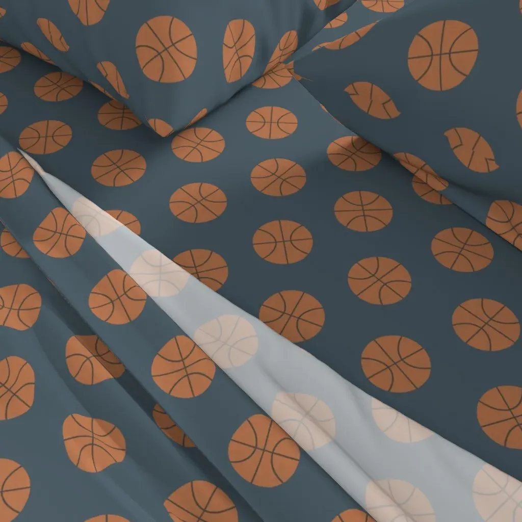 Basketballs On Navy Full Sheet Set - Burnt Orange alternate view