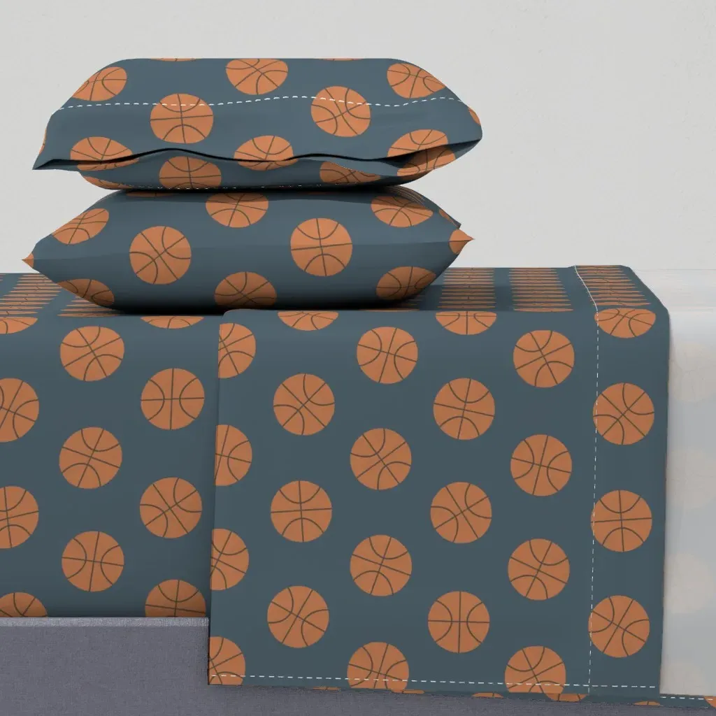 Basketballs On Navy Full Sheet Set - Burnt Orange product