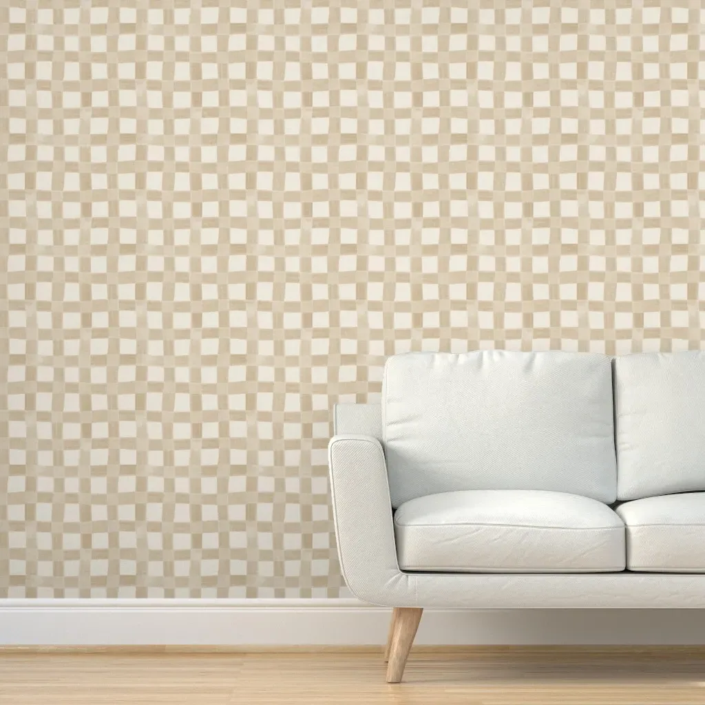 Basketweave Checkerboard Plaid Peel and Stick Wallpaper - Beige product
