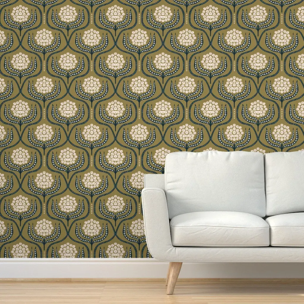 Basma Turtle Peel and Stick Wallpaper - Mustard Yellow, Olive Green product