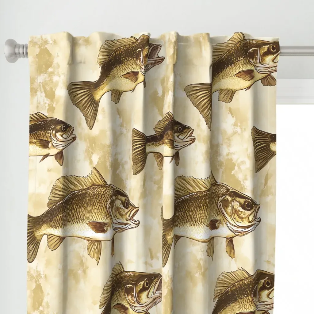 Bass Fish Neutral Curtain Panel - Gold alternate view