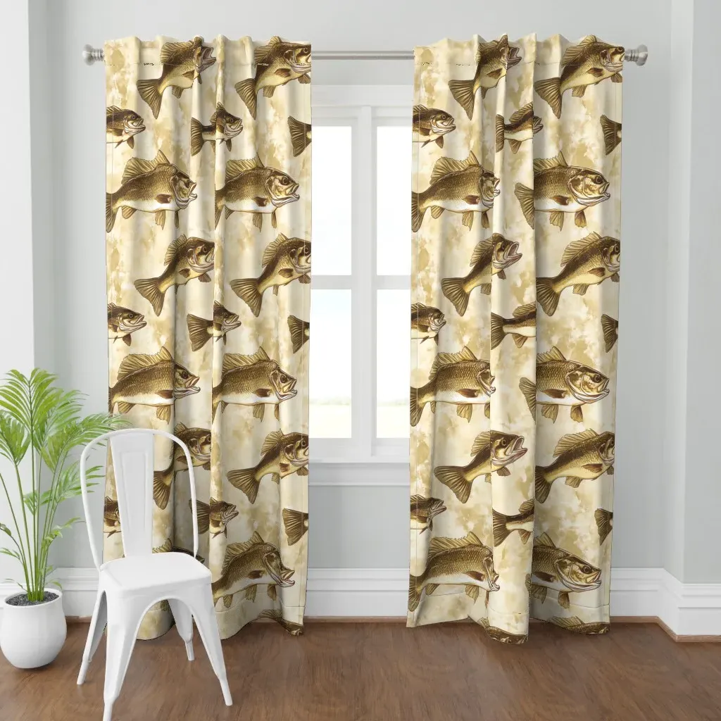 Bass Fish Neutral Curtain Panel - Gold product