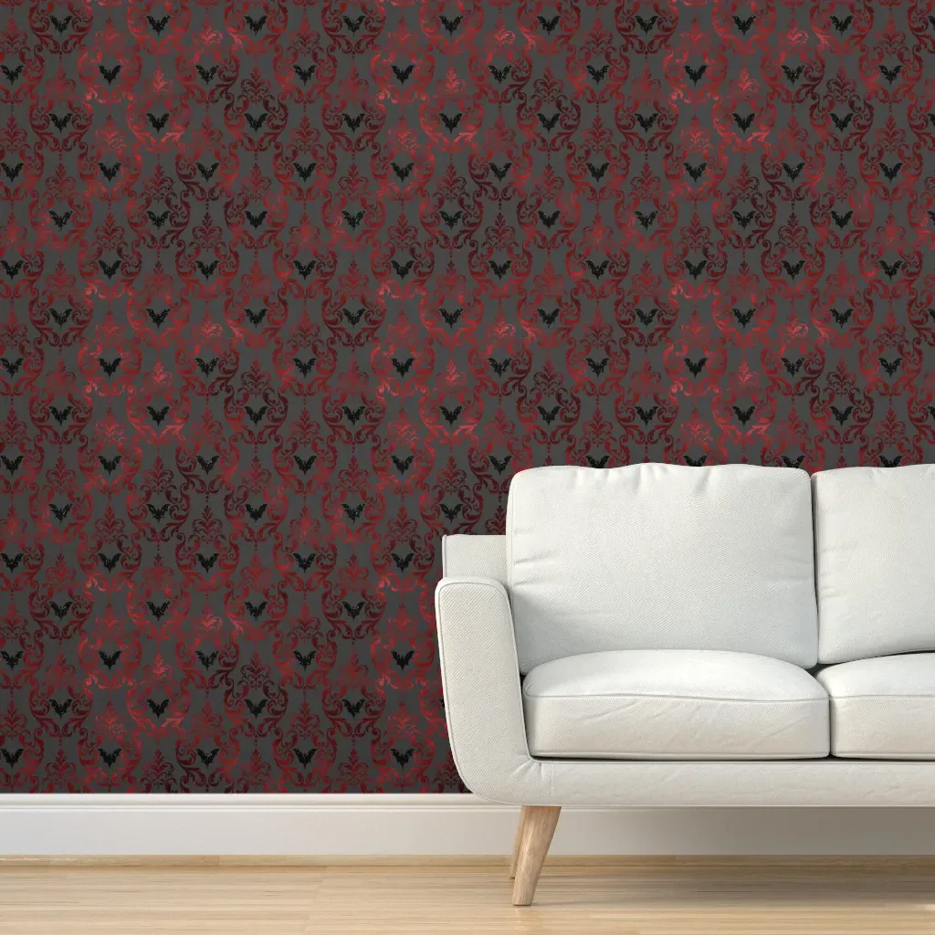 Bat Art Deco Peel and Stick Wallpaper - Dark Red product